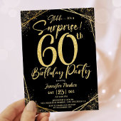 サプライズ60歳誕生日パーティー ブラック＆ゴールドグリッター 招待状