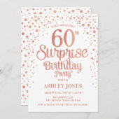 サプライズ60歳誕生日パーティー - ローズゴールド＆ホワイト 招待状 (正面/裏面)