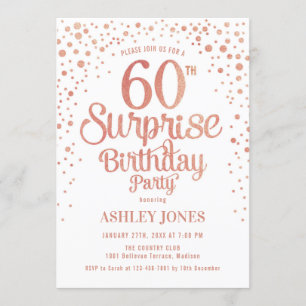 サプライズ60歳誕生日パーティー - ローズゴールド＆ホワイト 招待状
