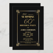 サプライズ60歳誕生日 ブラックとゴールドパーティー 招待状 (正面/裏面)