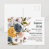サプライズ60誕生日イエローネイビーブルーフローラ ポストカード (正面/裏面)