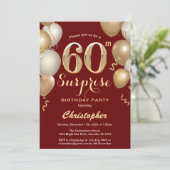 サプライズ60誕生日ダークレッドと金ゴールドバルーン 招待状 (スタンド正面)