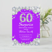 サプライズ60誕生日パープル&シルバーダイヤモンド 招待状 (スタンド正面)