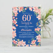 サプライズ60誕生日ピンクフローラ花青 招待状 (スタンド正面)