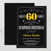 サプライズ60誕生日ブラックとイエローシャルボード 招待状 (正面/裏面)