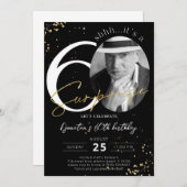 サプライズ60誕生日ブラック金ゴールドフォト招待状 招待状 (正面/裏面)