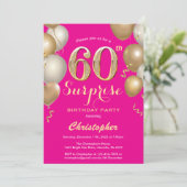 サプライズ60誕生日ホットピンクと金ゴールドバルーン 招待状 (スタンド正面)