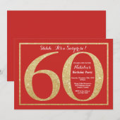 サプライズ60誕生日レッド&金ゴールドグリッター 招待状 (正面/裏面)
