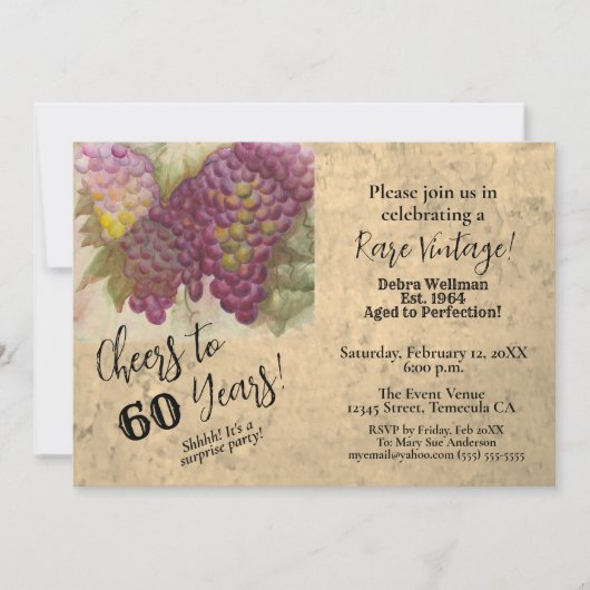 サプライズ60誕生日ワインをテーマにした招待状 招待状 (正面)