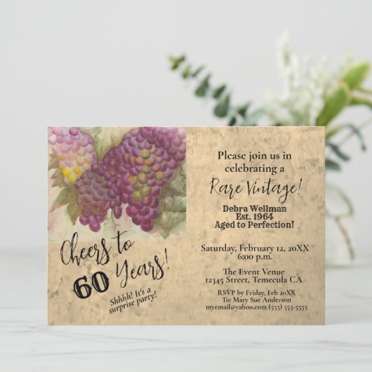 サプライズ60誕生日ワインをテーマにした招待状 招待状 (スタンド正面)