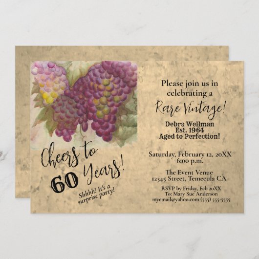 サプライズ60誕生日ワインをテーマにした招待状 招待状 (正面/裏面)