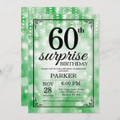 サプライズ60誕生日招待状グリーングリッター 招待状 (正面/裏面)