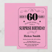 サプライズ60誕生日招待状ブラック&ピンク 招待状 (正面/裏面)
