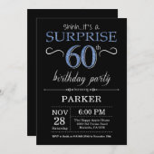 サプライズ60誕生日招待状ブラック&ブルー 招待状 (正面/裏面)