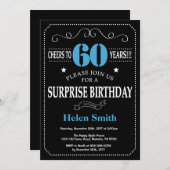 サプライズ60誕生日招待状ブルー&ブラック 招待状 (正面/裏面)