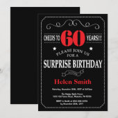 サプライズ60誕生日招待状赤と黒 招待状 (正面/裏面)