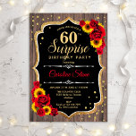サプライズ60誕生日素朴- Wood Sunflowers 招待状<br><div class="desc">サプライズ60th誕生日招待状。素朴フェミニンな黒、白、赤のデザインとグリッター金ゴールドフェイク。木の模様、赤いバラ、ひまわり、スクリプトフォントと紙吹雪。エレガントな誕生日パーティーに最適。任意のパーソナライズされた年齢を示すことができる。メッセージもしの詳細なカスタマイズが必要。</div>