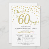 サプライズ60誕生日金ゴールドグリッターダイヤモンド 招待状 (正面/裏面)