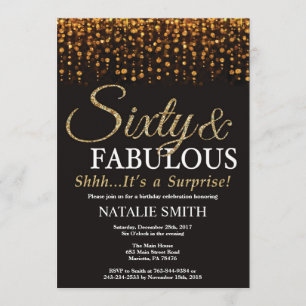 サプライズ60誕生日60と素晴らしい金ゴールド 招待状