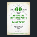 サプライズ60誕生日 – グリーンホワイトブラック 招待状<br><div class="desc">驚きの60番目の誕生日招待状レトロデザインの緑の白とヴィンテージクリーミーな背景。応援60年！任意のパーソナライズされた年に入ることができる。</div>