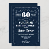 サプライズ60誕生日 – ネイビーブルー 招待状 (正面/裏面)