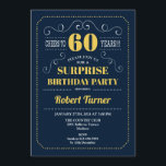 サプライズ60誕生日 – ネイビー金ゴールド 招待状<br><div class="desc">サプライズ60th誕生日招待状エレガントレトロなネイビーブルーと黄色の金ゴールドデザイン。応援60年！どんなカスタマイズ年齢でも見せられるぞ！</div>