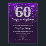 サプライズ60誕生日 – パープルシルバー 招待状<br><div class="desc">サプライズ60th誕生日招待状。紫エレガントのデザインとフェイクグリッター銀大人の誕生日。ダイヤモンド、《写真》ぼけ味ライト、スクリプトフォント。男女の招待状。誕生日パーティスタイリッシュに最適。メッセージもしの詳細なカスタマイズが必要。</div>
