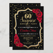 サプライズ60誕生日 – ブラック金ゴールドレッド招待状 招待状 (正面/裏面)