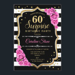サプライズ60誕生日-白黒ピンク 招待状<br><div class="desc">サプライズ60th誕生日招待状。黒フェミニン色、白、ピンクのデザインとフェイクグリッター金ゴールド。ブラックとホワイトのストライプフォント、ピンクのバラ、スクリプトのバラと紙吹雪。エレガントな誕生日パーティーに最適。任意のパーソナライズされた年齢を示すことができる。メッセージもしの詳細なカスタマイズが必要。</div>