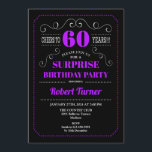 サプライズ60誕生日 – 黒紫 招待状<br><div class="desc">サプライズ60th誕生日招待状エレガントレトロchalkboardブラック、紫と白のデザイン。応援60年！どんなカスタマイズ年齢でも見せられるぞ！</div>