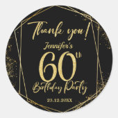 サプライズ60thバースデーパーティブラック&金ゴールドグリッター ラウンドシール (正面)