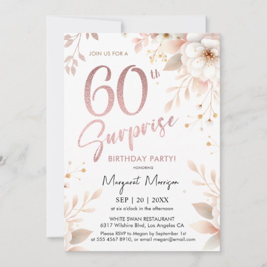 サプライズ60thバースデーパーティーバラ金ゴールドガールフローラ 招待状 (正面)