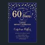 サプライズ60thバースデーパーティー – ネイビーブルー金ゴールド 招待状<br><div class="desc">60th Birthday Partyへの招待。ネイビーエレガントブルーとグリッター金ゴールドのフェイクデザイン。スクリプトフォントとダイヤモンド紙吹雪の機能。応援60年！メッセージもしの詳細なカスタマイズが必要。</div>