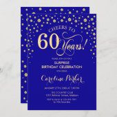 サプライズ60thバースデーパーティー – ブルー王室の金ゴールド 招待状 (正面/裏面)