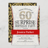 サプライズ60thバースデーパーティー – ホワイト金ゴールドレッド 招待状 (正面/裏面)