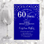 サプライズ60thバースデーパーティー – 王室の Blue Silver 招待状<br><div class="desc">60th Birthday Partyへの招待。青エレガントと王室のグリッター銀のフェイクデザイン。スクリプトフォントとダイヤモンド紙吹雪の機能。応援60年！メッセージもしの詳細なカスタマイズが必要。</div>
