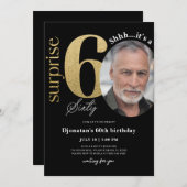 サプライズ60thブラック金ゴールド誕生日招待状写真 招待状 (正面/裏面)