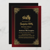 サプライズ60th誕生日ディナーブラックレッド金ゴールド 招待状 (正面/裏面)