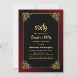 サプライズ60th誕生日ディナーブラックレッド金ゴールド 招待状