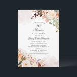 サプライズ60th誕生日パーティパステルフローラスクリプト 招待状<br><div class="desc">サプライズ60th誕生日パーティパステルフローラスクリプト招待状あなたの名前と特定のパーティー詳細で簡単に使用できる。「パーソナライズ」ボタンの下に入れもした「こクリックこの」ボタンは、他の特別なイベントやお祝いに対して完全に転用する。パステルと緑の葉と水色の花が特徴で、かわいらしタイポグラフィと台本の書と一緒にモダン、ガーリー招待テンプレートとモダンを作る。</div>