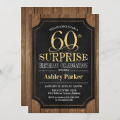 サプライズ60th誕生日パーティー – ウッド金ゴールド 招待状 (正面/裏面)