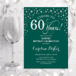 サプライズ60th誕生日パーティー – グリーンシルバー 招待状<br><div class="desc">60th Birthday Partyへの招待。エメラルドエレガントグリーンとグリッターシルバーのフェイクデザイン。スクリプトフォントとダイヤモンド紙吹雪の機能。応援60年！メッセージもしの詳細なカスタマイズが必要。</div>