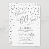 サプライズ60th誕生日パーティー – シルバーホワイト 招待状 (正面/裏面)