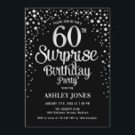 サプライズ60th誕生日パーティー – シルバー&ブラック 招待状<br><div class="desc">650th Birthday Party Invitation（誕生日パーティーの招待）エレガントデザインは黒とグリッター銀でフェイクす。スクリプトスタイリッシュのフォントと紙吹雪の機能。メッセージもしメッセージはカスタム年齢。</div>