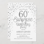 サプライズ60th誕生日パーティー – シルバー&ホワイト 招待状 (正面/裏面)