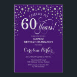 サプライズ60th誕生日パーティー – パープルシルバー 招待状<br><div class="desc">60th Birthday Partyへの招待。紫エレガントとグリッター銀のフェイクデザイン。スクリプトフォントとダイヤモンド紙吹雪の機能。応援60年！メッセージもしの詳細なカスタマイズが必要。</div>