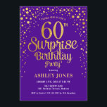 サプライズ60th誕生日パーティー – パープル&金ゴールド 招待状<br><div class="desc">60th Birthday Partyへの招待。紫エレガントと王室のグリッターのフェイク金ゴールドのデザイン。スクリプトスタイリッシュのフォントと紙吹雪の機能。メッセージもしメッセージはカスタム年齢。</div>