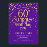 サプライズ60th誕生日パーティー – パープル&金ゴールド 招待状<br><div class="desc">60th Birthday Partyへの招待。紫エレガントと王室のグリッターのフェイク金ゴールドのデザイン。スクリプトスタイリッシュのフォントと紙吹雪の機能。メッセージもしメッセージはカスタム年齢。</div>