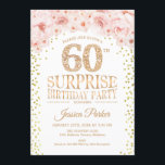 サプライズ60th誕生日パーティー – ホワイト金ゴールドピンク 招待状<br><div class="desc">60th Birthday Partyへの招待。エレガントグリッター金ゴールドフェイクのデザイン、白とピンク。特徴紙吹雪、スクリプトフォントと水色赤面ピンクの花。メッセージもしの詳細なカスタマイズが必要。</div>