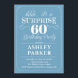 サプライズ60th誕生日パーティー – ライトブルーホワイト 招待状<br><div class="desc">60th Birthday Partyへの招待。明シンプルるい青と白の上品なデザイン。機能スクエレガントリプトフォント男性または女性のための驚きの日のお祝い。どんなカスタマイズ年にも入る事ができる！</div>